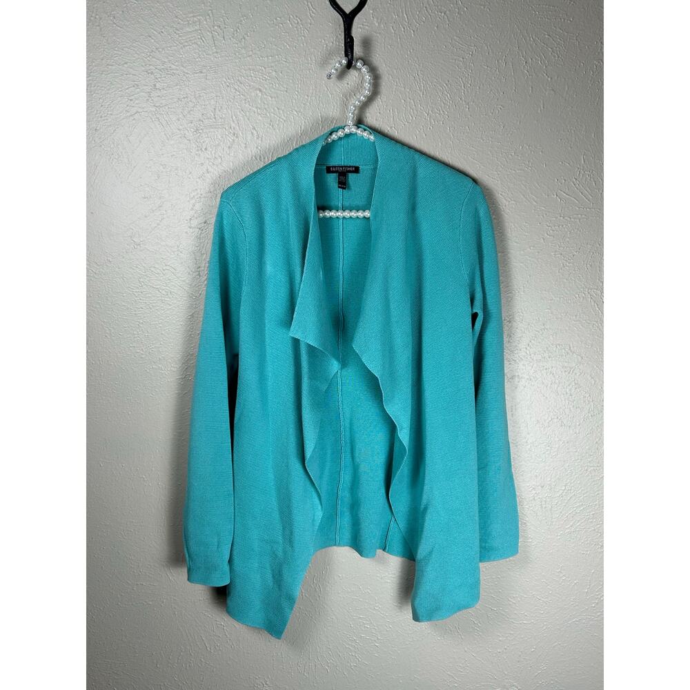 Eileen Fisher Size PP Petite XS Cardigan Teal Knit Sweater Waterfall TINY FLAW - Picture 12 of 12